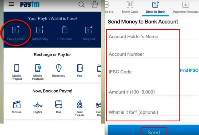 paytm to bank account money transfer