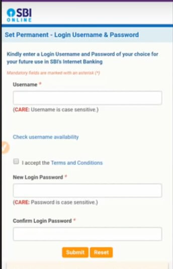 yono sbi app set user name and password