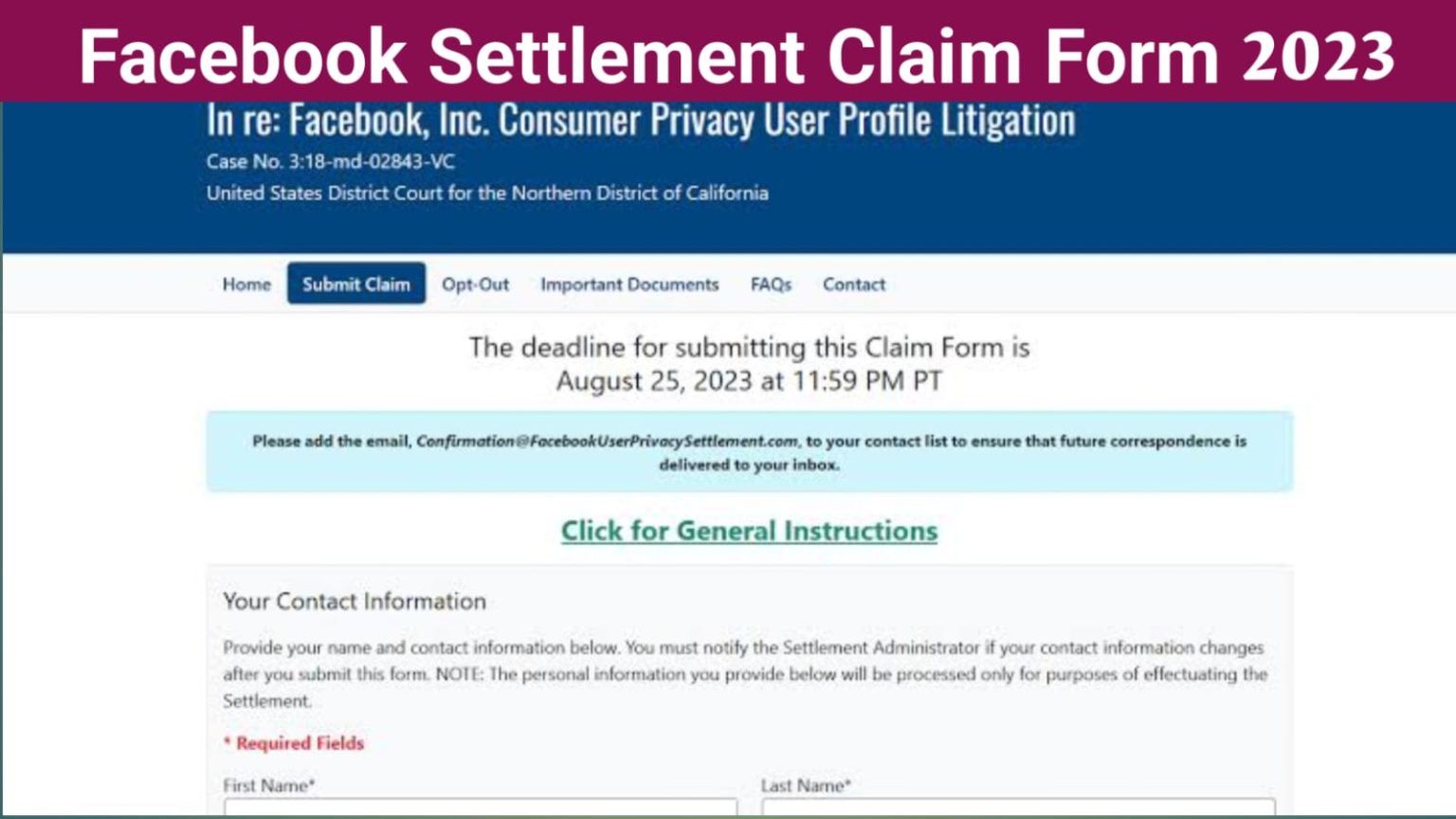 Facebook Settlement Claim Form 2023 PDF Free Download