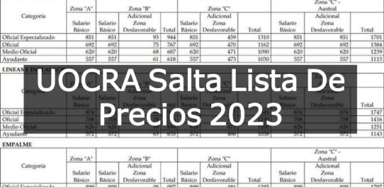 UOCRA Salta Lista De Precios 2023 PDF Free Download